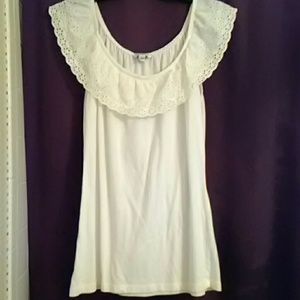 Banana Republic white blouse with eyelet neckline