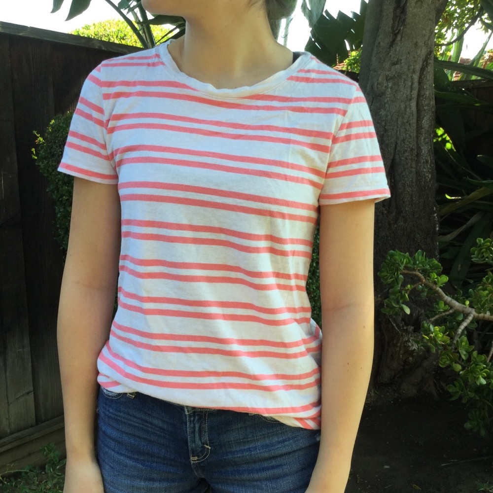 Pink and White Stripped Short Sleeve Shirt