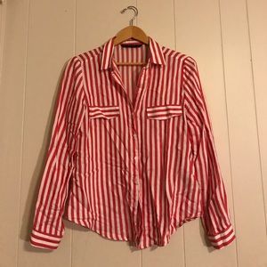 Red and white silky button down Zara M