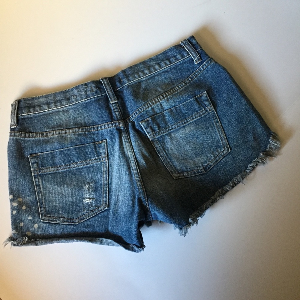 Free People Denim Raw Hem Embroidered Jean Shorts - Picture 2 of 5