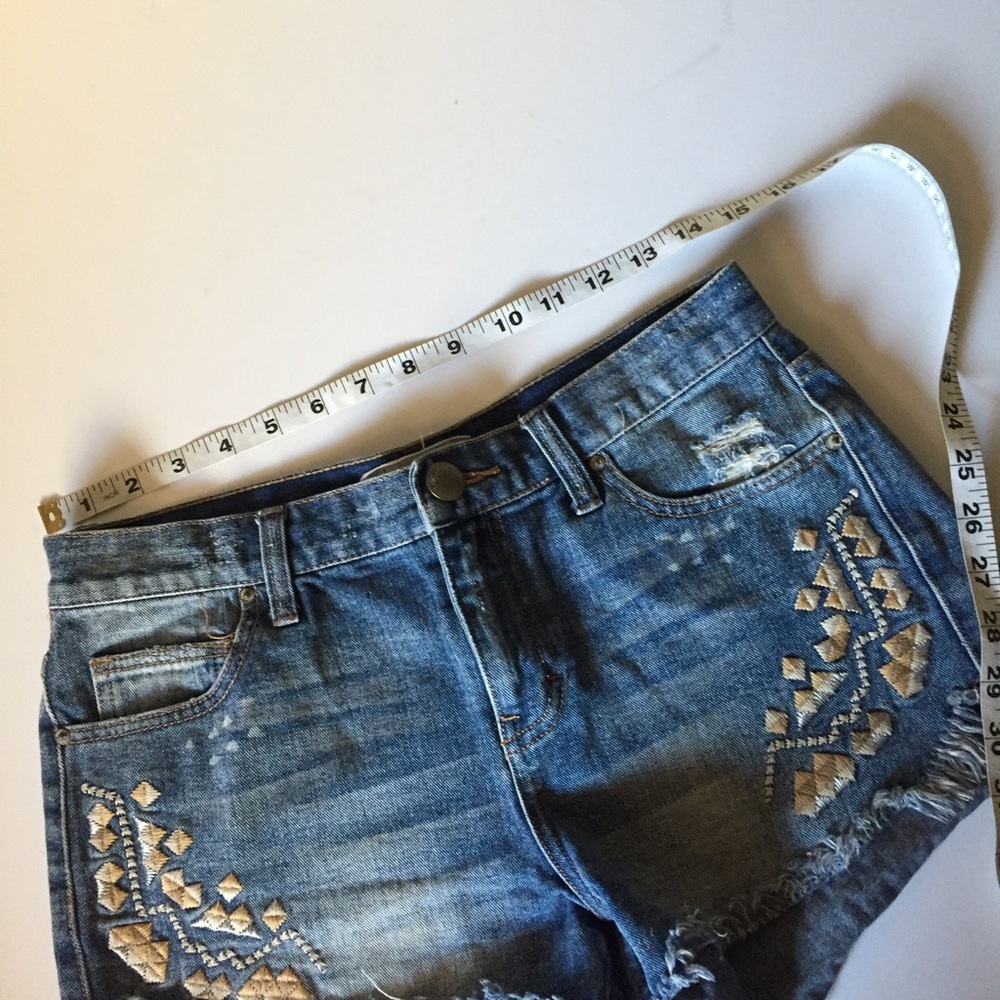 Free People Denim Raw Hem Embroidered Jean Shorts - Picture 4 of 5