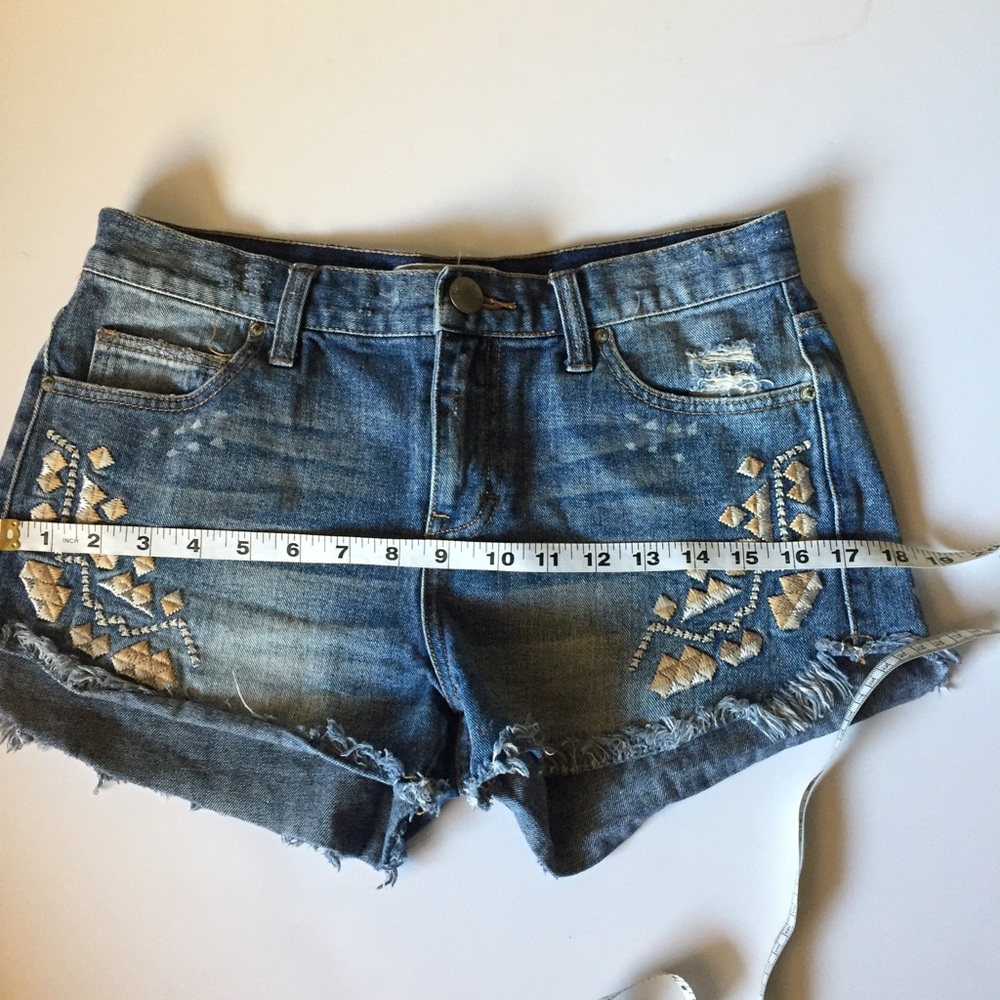 Free People Denim Raw Hem Embroidered Jean Shorts - Picture 5 of 5