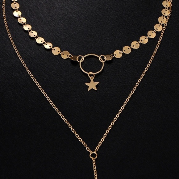 Silver or Gold star choker layered necklace - Picture 3 of 6