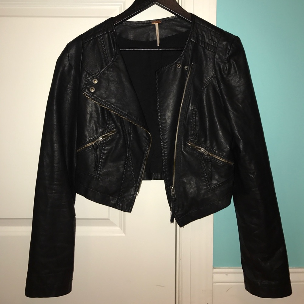 Free People Cropped Faux Leather Jacket