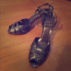 Stuart Weitzman Crackled Metallic strappy heels