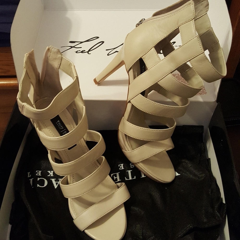 WHBM cream caged heels