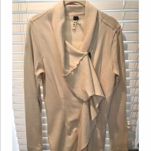 Free People Beige Zip Up Jacket with Ruffle Detail