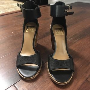 Black leather sandal heels