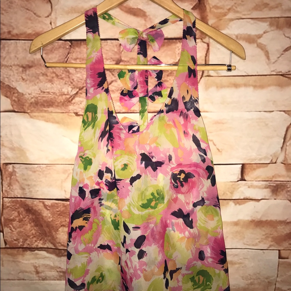 Millau Floral racerback tank top green pink s