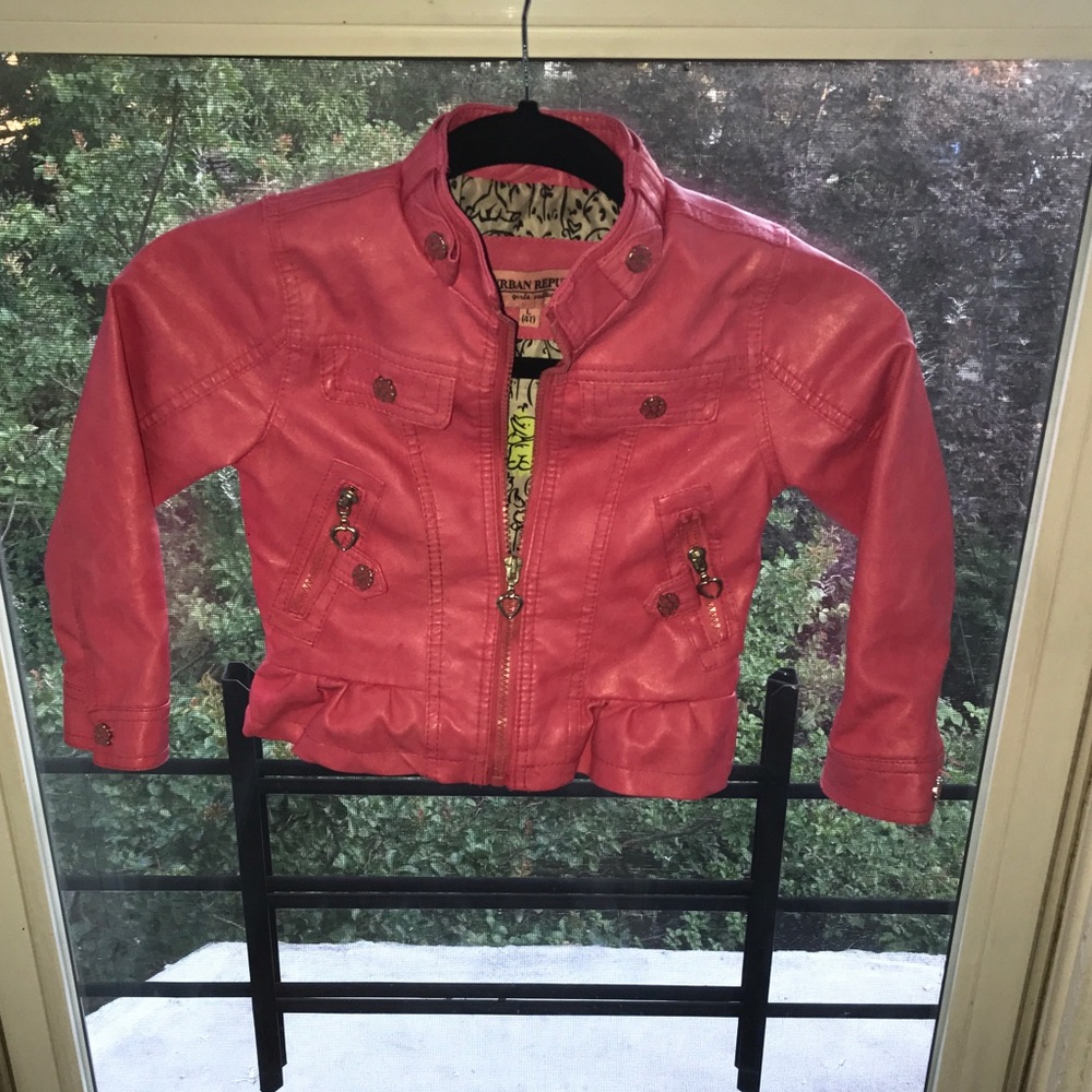 Pink Faux leather ruffle jacket