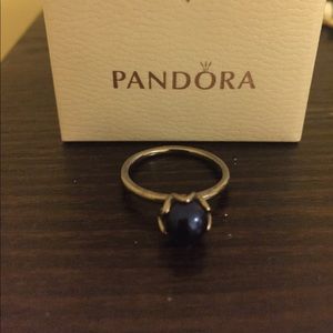 Pandora Black Rhodium Blue Pearl Ring Retired 52