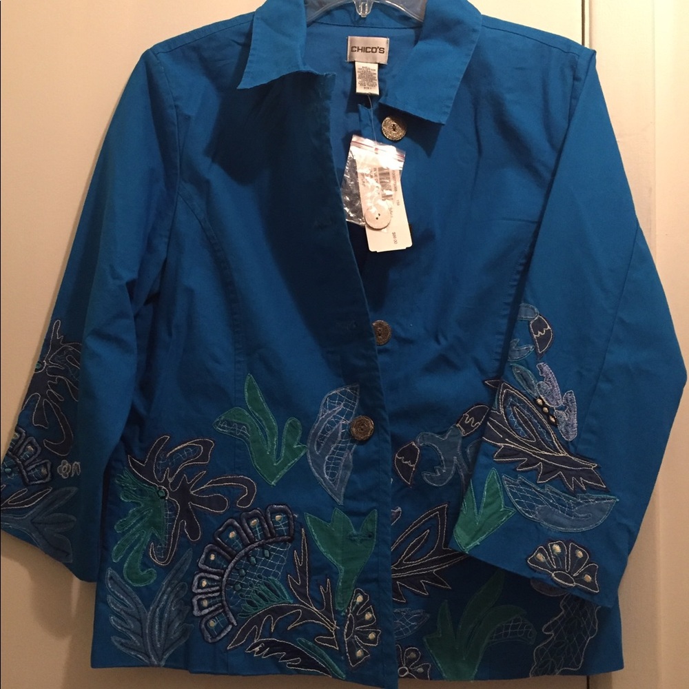 Blue Chico's Jacket with embroidered detail - Sz 1