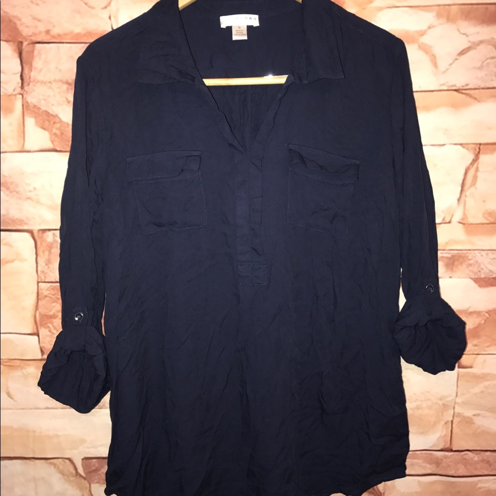 KENAR Blue long sleeve v Neck Casual Blouse top XL