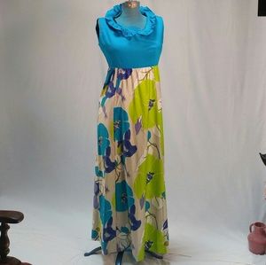 Vintage 1970s handmade hibiscus print cotton maxi