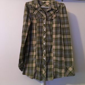 Green and Yellow Plaid Buttondown - Size L