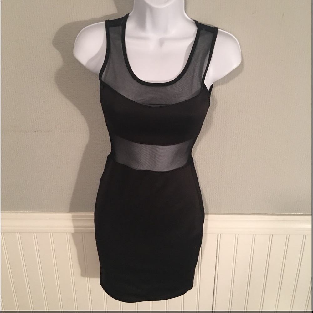 LA Hearts Black Mesh Cutout Body con Dress