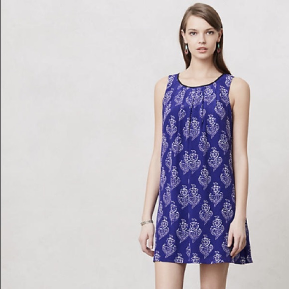Anthro Maeve Purple Petal Stamp 100% Silk Dress Sm - Picture 1 of 6