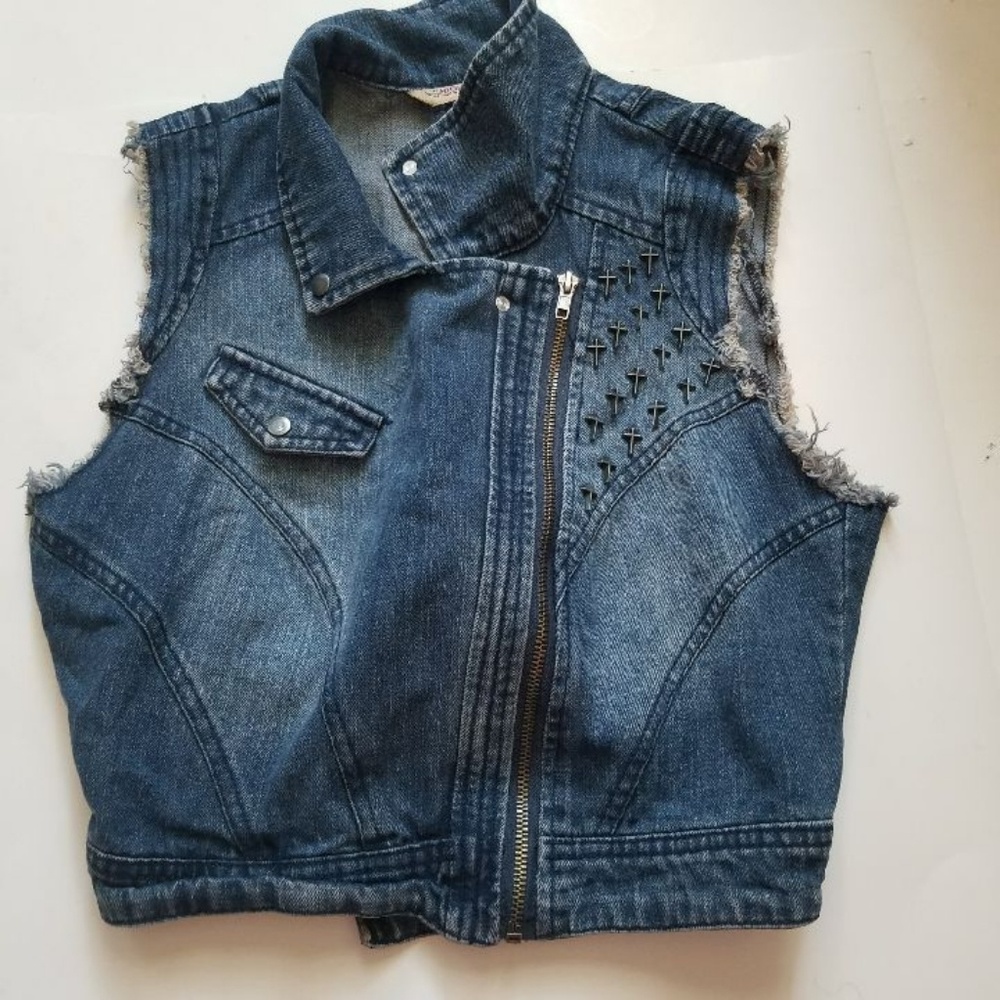 Junior Denim Vest with Zipper and Studs Size M
