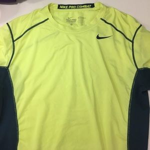 Nike Pro Combat Yellow and Blue Athletic Shirt