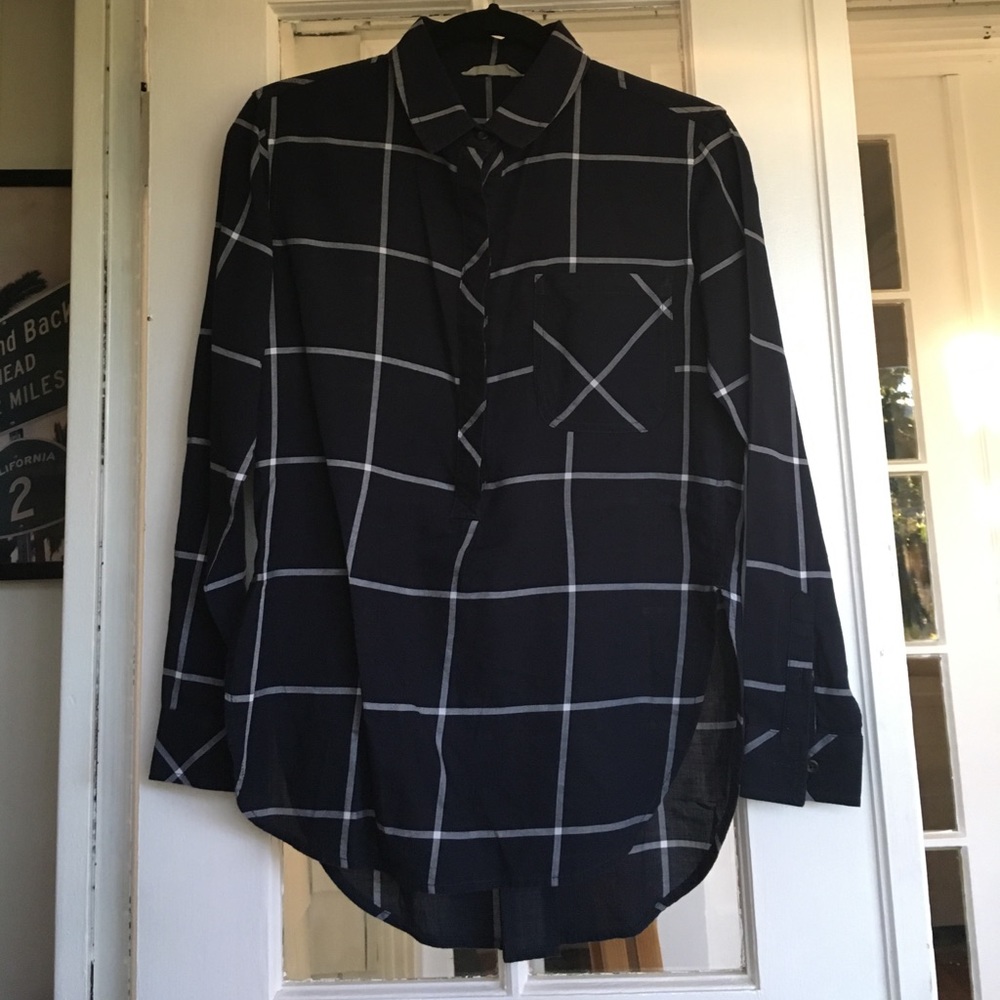 Athleta popover plaid blouse