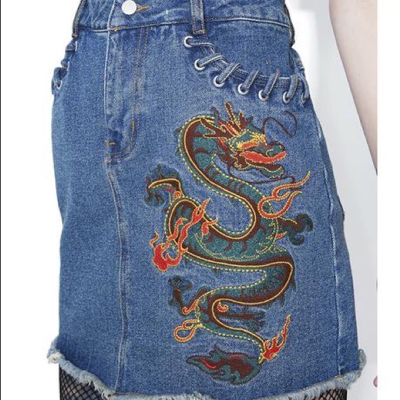Dresses & Skirts - Spittin' Fire Dragon Denim Skirt