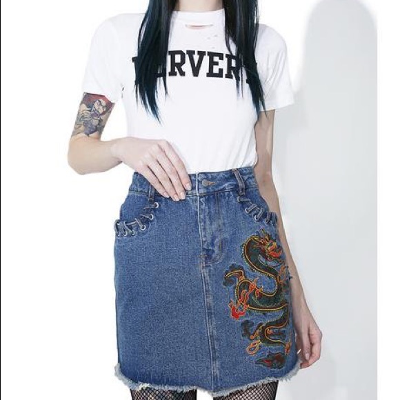 Spittin' Fire Dragon Denim Skirt - Picture 2 of 3