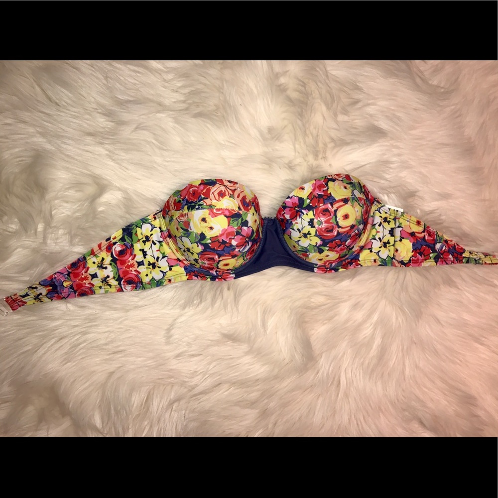 Floral print strapless bikini top