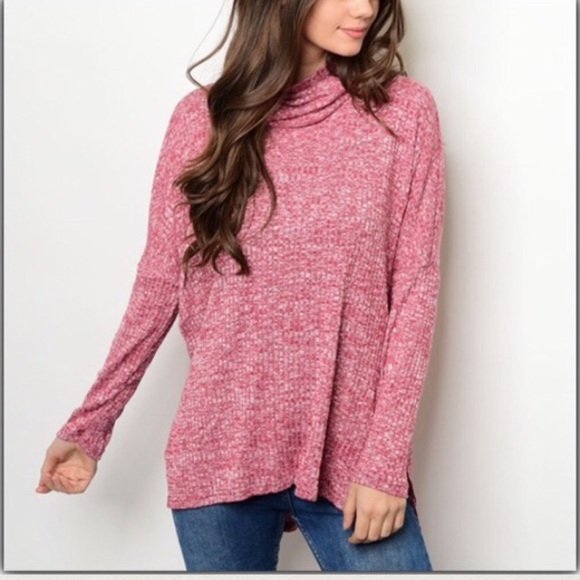 Wine Cowl Neck Oversized Ribbed Top - Picture 2 of 2