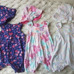 BRITISH BRAND Set of 3 floral rompers with hats