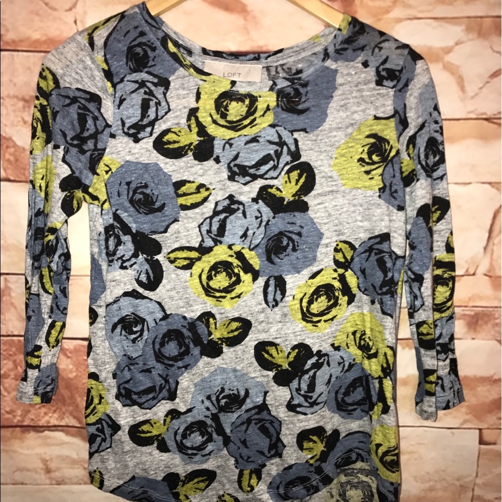 Ann Taylor loft floral gray multicolor top S