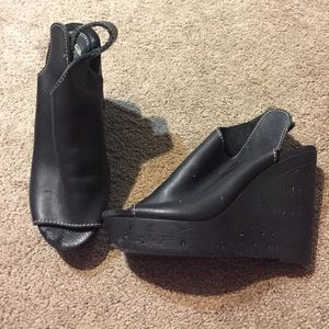 Black wedge booties