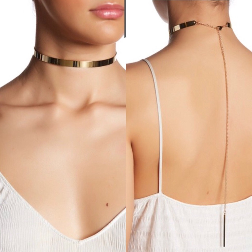 Polished Band Hanging Chain Choker Necklace
