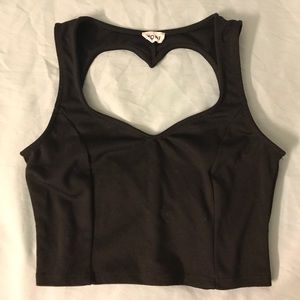 Tobi Size S black back heart cut-out crop top