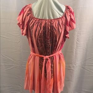 Cato Pink Paisley Print Blouse W/Optional Tie Belt