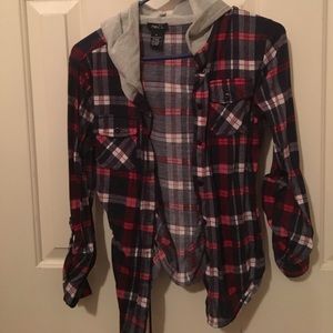 Red White and Blue Hooded Flannel