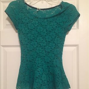 Teal peplum top with sparkle