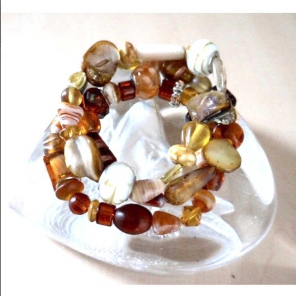Glass and Shell Triple Stacking Bracelets