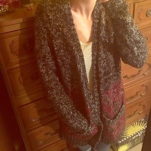 Chunky aztec grey and maroon cardigan