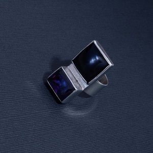 925 Onyx & Purple Glass Ring