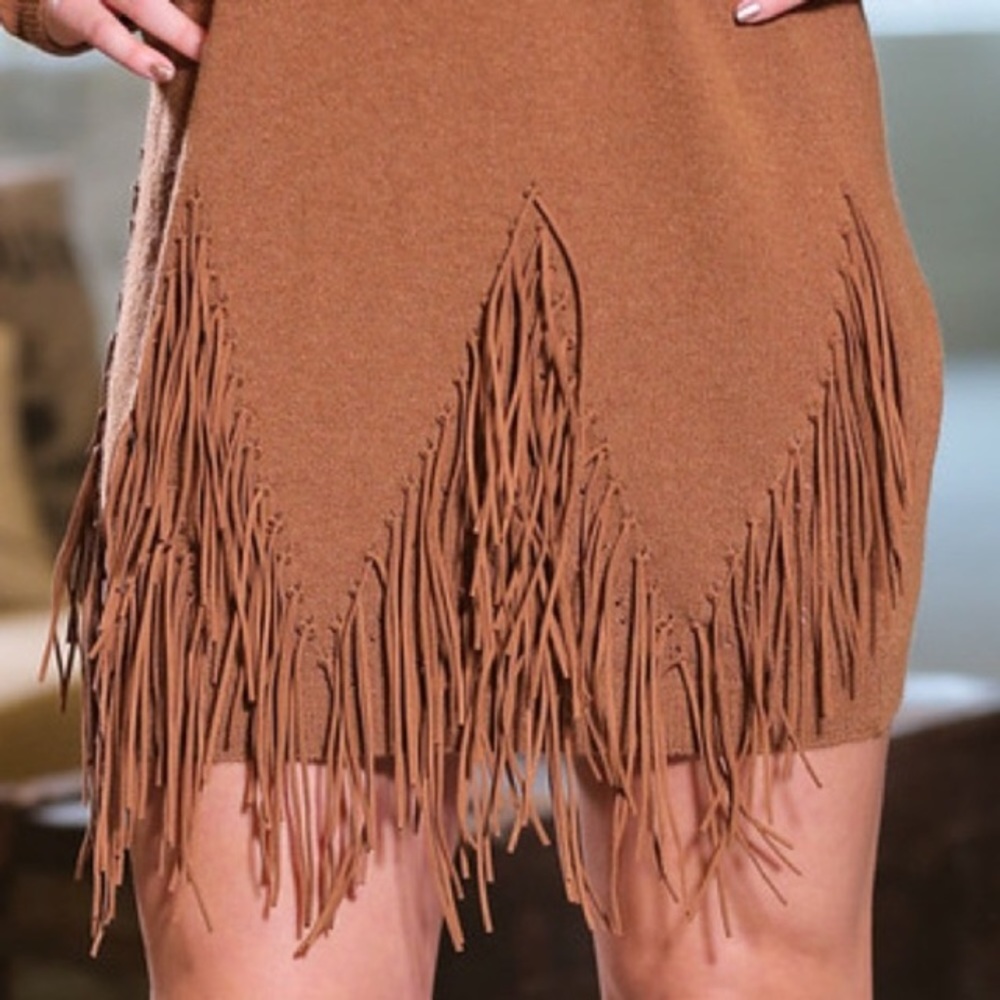 🌼NWT, Light Knit Dress/Suede Fringe Dress - Picture 3 of 3