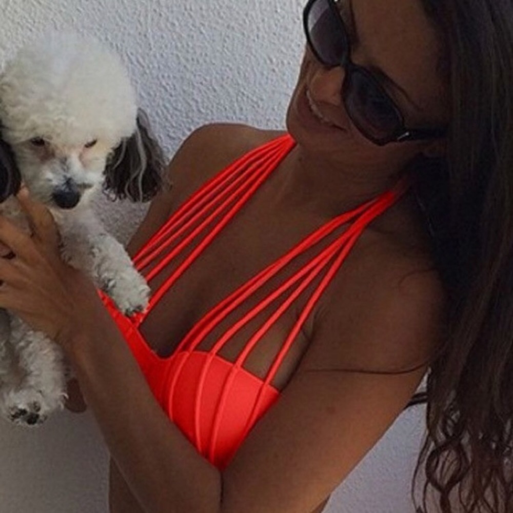 Orange strappy two piece bikini