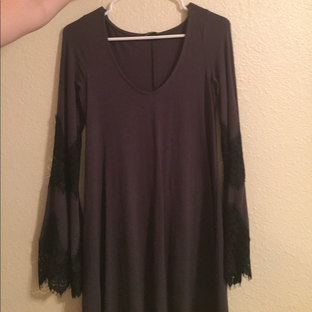 Grey and black lace sleeved dress