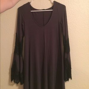 Grey and black lace sleeved dress