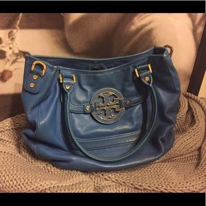 Royal blue leather tote