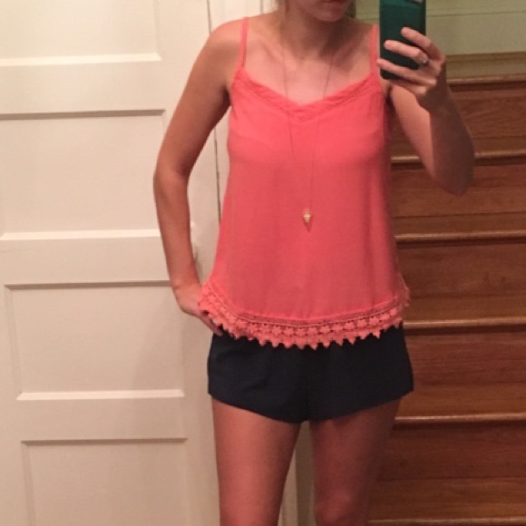 Coral top with lace detail on bottom size 2-4 - Picture 3 of 4
