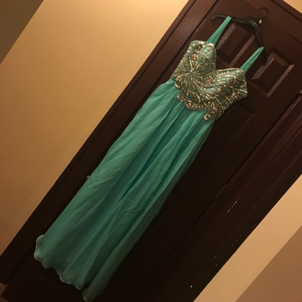 Mint green with silver beads