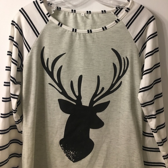 Tops - Striped shirt with deer head  Sz: L   Fits like: M