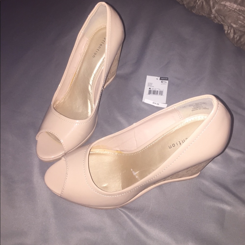 Nude wedges. Nude heels.