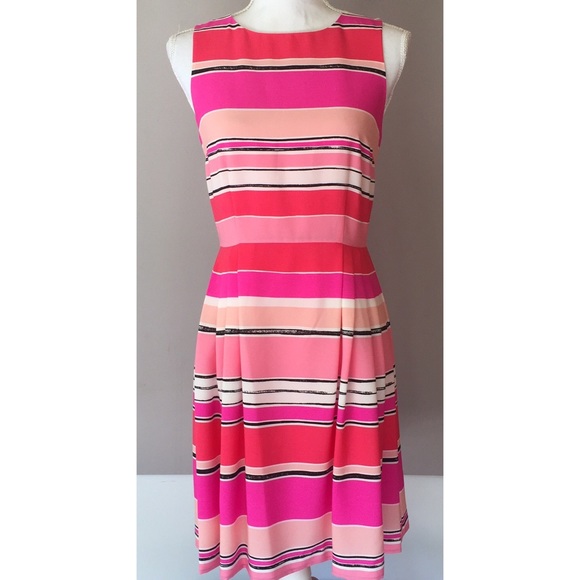 CeCe By Cynthia Steffe Striped Pleated Cute Dress - Picture 2 of 8