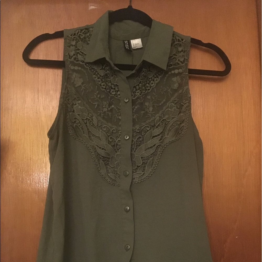 Vintage style button up olive blouse